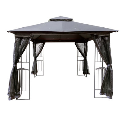 Tente d'auvent de jardin 10x10 avec double toit ventilé et moustiquaire (moustiquaire amovible sur tous les côtés), convenant à la pelouse, au jardin, à la cour et à la terrasse