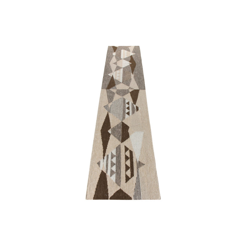 Scandinavian Hand Knotted Wool Geometric Area Rug, Runner 2'6" x 10'
