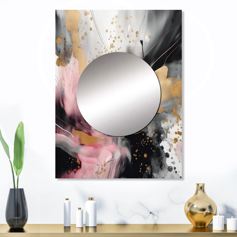 «Sulo», texture or rose Splash Marble III - décor de miroir mural unique en marbre, grand miroir moderne, impression d'art en métal