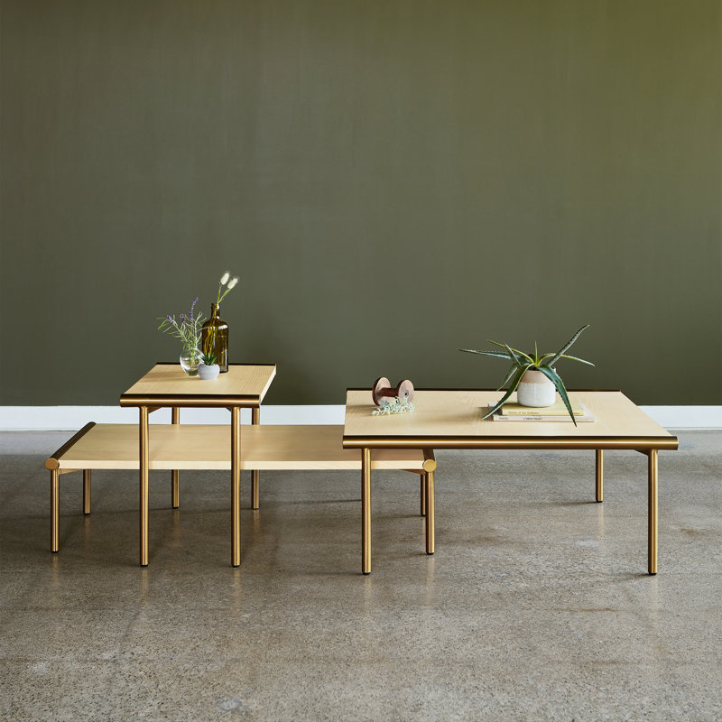 Manifold Coffee Table, Blonde Ash Top/Brass Base