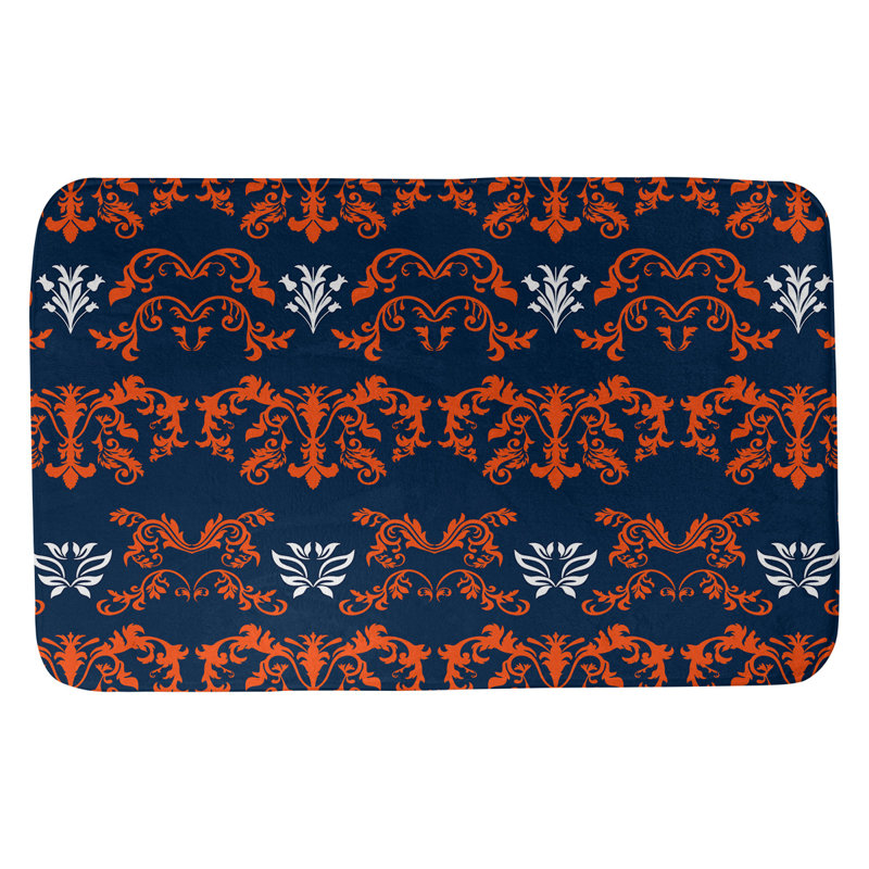 Denver Memory Foam Non-Slip Bath Rug, Orange/Blue/White, 21" W x 34" L