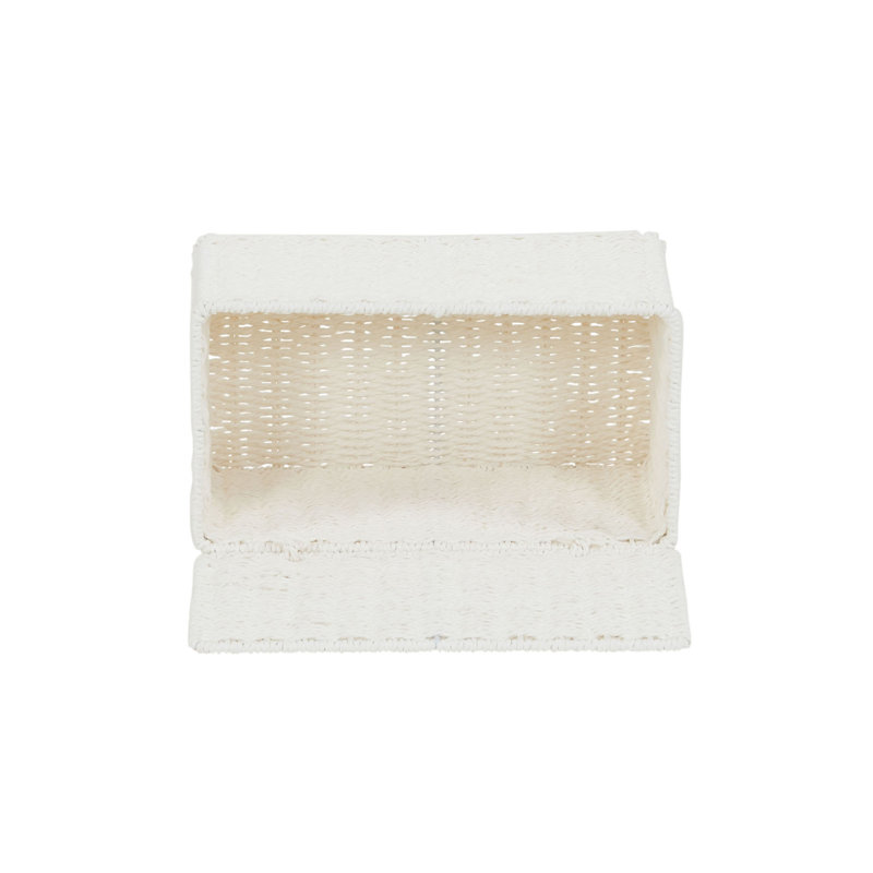 Compact White Paper Rope Wicker Storage Basket with Lid