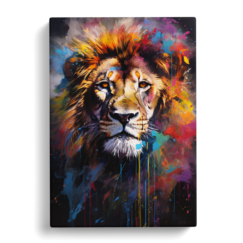 Lion Action Painting - Wrapped Canvas, 60cm H x 40cm W x 3cm D
