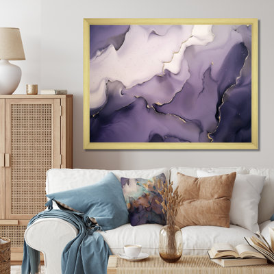 Mauve et gris, encre de marbre, nuages, art mural - Fractales
