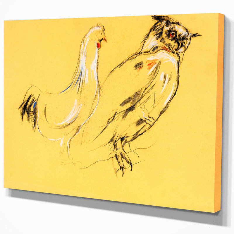 «Owl and Rooster», impression, H 20 po x l 20 po x P 1 po, Toile tendue