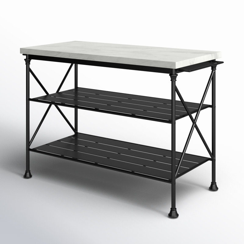Heymann 53.25'' Wide Kitchen Island, Faux Marble/Matte Black