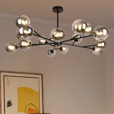 Spoffo 15-Light Modern Contemporary Glass Bubble Chandelier Sputnik Kitchen Island Pendant Lamp With Glass Shade