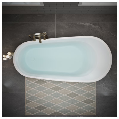 63" Acrylic Freestanding Bathtub with Pop-up Drain and Integrated Overflow, Deep Soaking Contemporary Stand Alone Tub in Glossy White