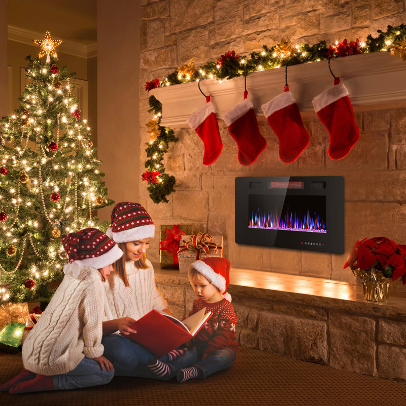 Thickness 3.8 Inch Recessed & Wall Mounted Electric Fireplace With Remote Control and Timer, Automatic Flame Change, TV & Wall Decoration