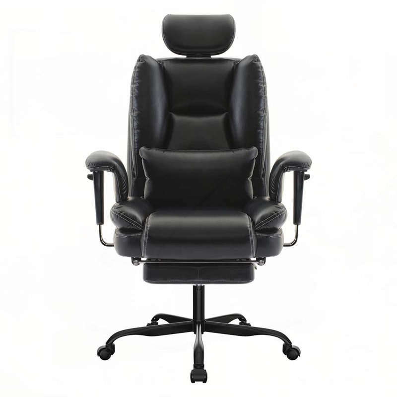 Chaise d'ordinateur en polyuréthane avec support lombaire et dossier haut, Noir