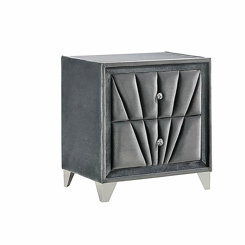 Fabric Upholstered Nightstand with 2 Drawers, Gray