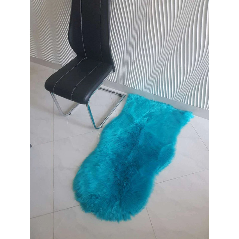 Oval Solid Colour Sheepskin 60cm X 110cm Area Rug, Teal