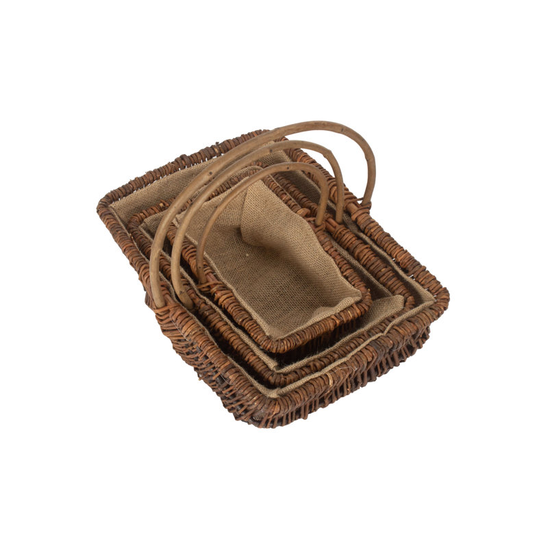 3 Piece Wicker Unpeeled Garden Trug Basket Set