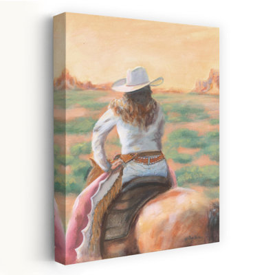Saddle Up And Ride - Contemporary Cowgirl On Horseback Western Landscape Desert Art