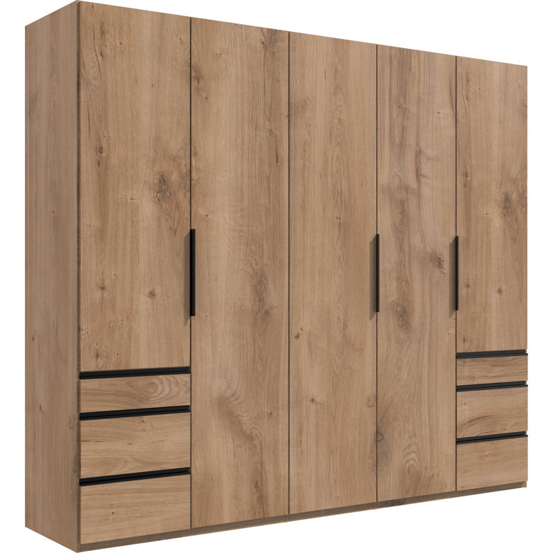 Guardino 5 Door Wardrobe, 216cm H x 250cm W x 58cm D, Plank Oak