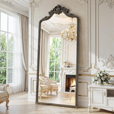 76"x34" Bronze Arched Full Length Mirror with Stand, Full Body Mirrors for Leaning or Hanging, Traditional Ornate Vintage Floor Mirror,Baroque Antique Long Mirrors for Wall,Decor, Living Room, Bedroom