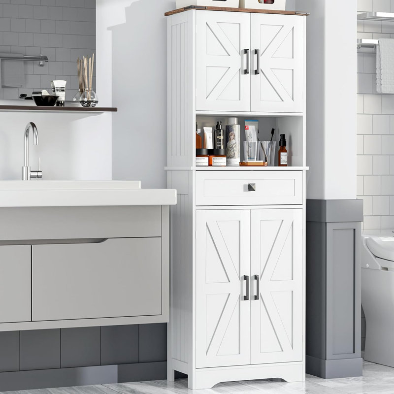 Armoire de rangement 67 po à 3 compartiments et 4 portes, armoire de rangement autoportante pour salle de bain avec tablette réglable, armoire de rangement Farmhouse