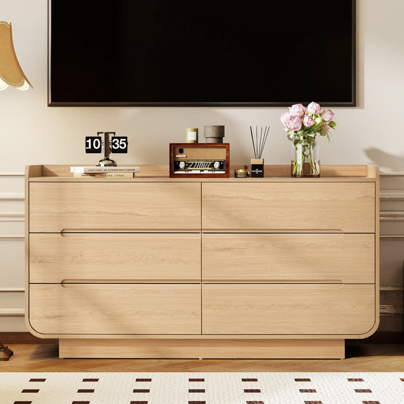 Commode moderne à 6 tiroirs l 53,93 ", Naturel