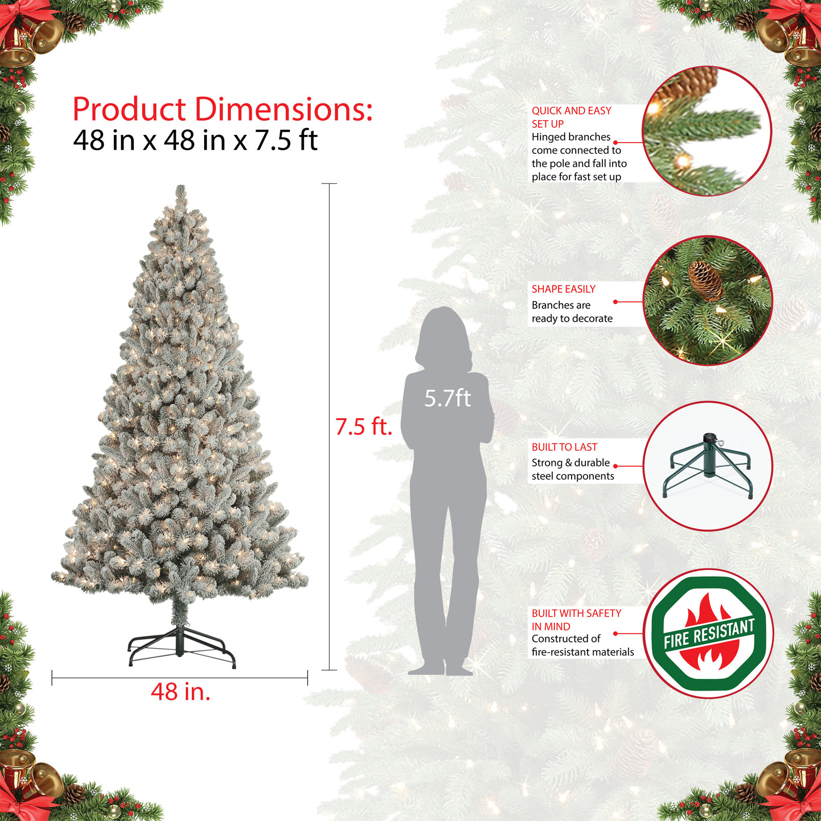 90' Lighted Artificial Pine Christmas Tree