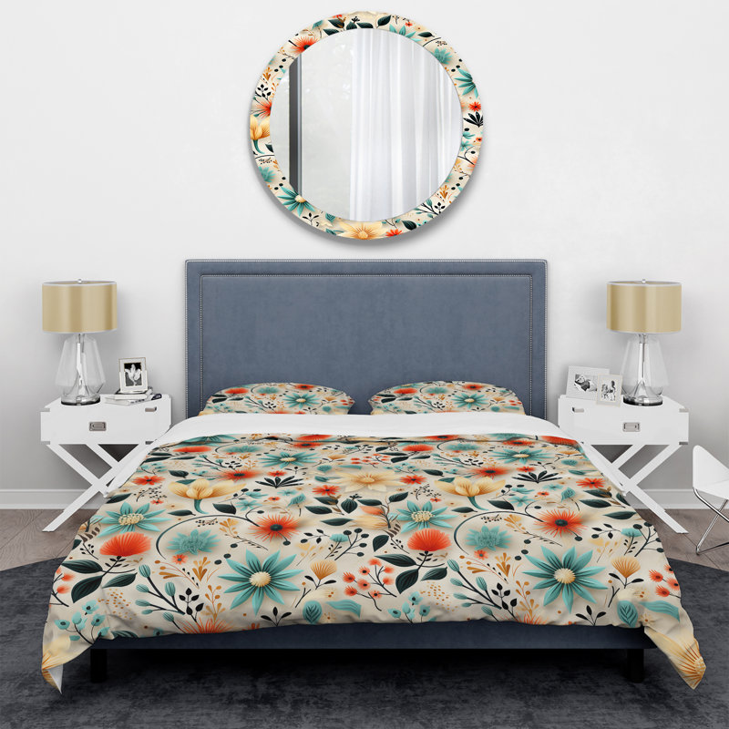 Ensemble de housse de couette multicolore à motif floral tribal, Housse de couette simple + 1 taie décorative stan