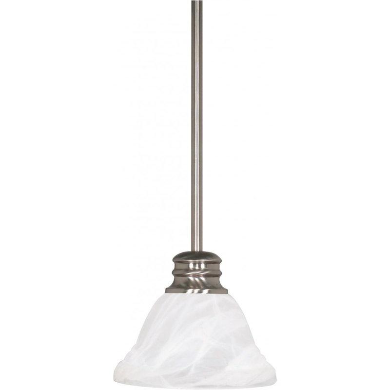 Charmaine 1 - Light Single Pendant, No, Brushed Nickel, Alabaster Swirl Glass