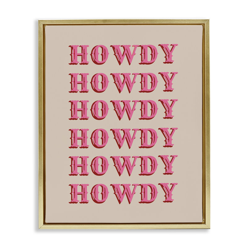 "Repeating Western Howdy", art mural encadré par CAD Designs, Cadre flottant métallique doré, H 31 po x l 25 po