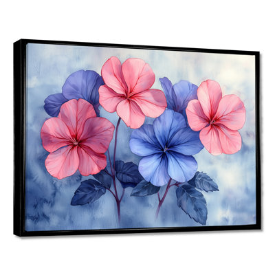 Geranium Glow In Blue Watercolors Watercolor - reproduction d'art sur toile florale