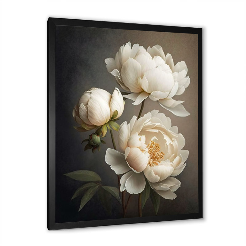 Fleurs de pivoines IV - pivoines, impressions sur toile, H 32 po x l 16 po, Cadre photo noir
