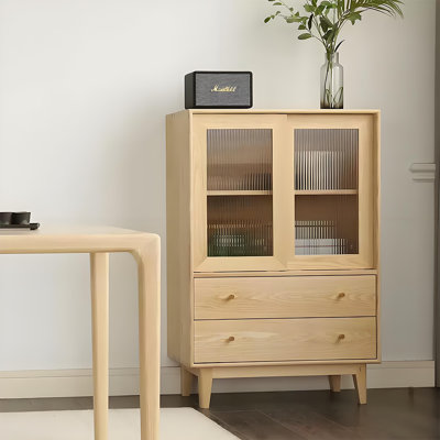 Simple Cream Style Sliding Door Accent Cabinet