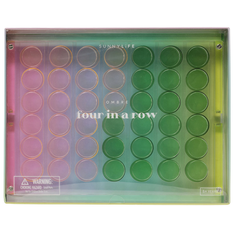 Sunnylife: Lucite: 4-In-A-Row - Ombre Sherbert - jeu classique, ensemble de collection, tableau se transforme en vitrine, jetons élégants, 2 joueurs