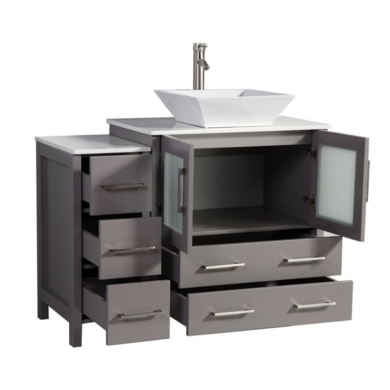  Framed 29.9" Single Bathroom Vanity Set with Mirror, Gray