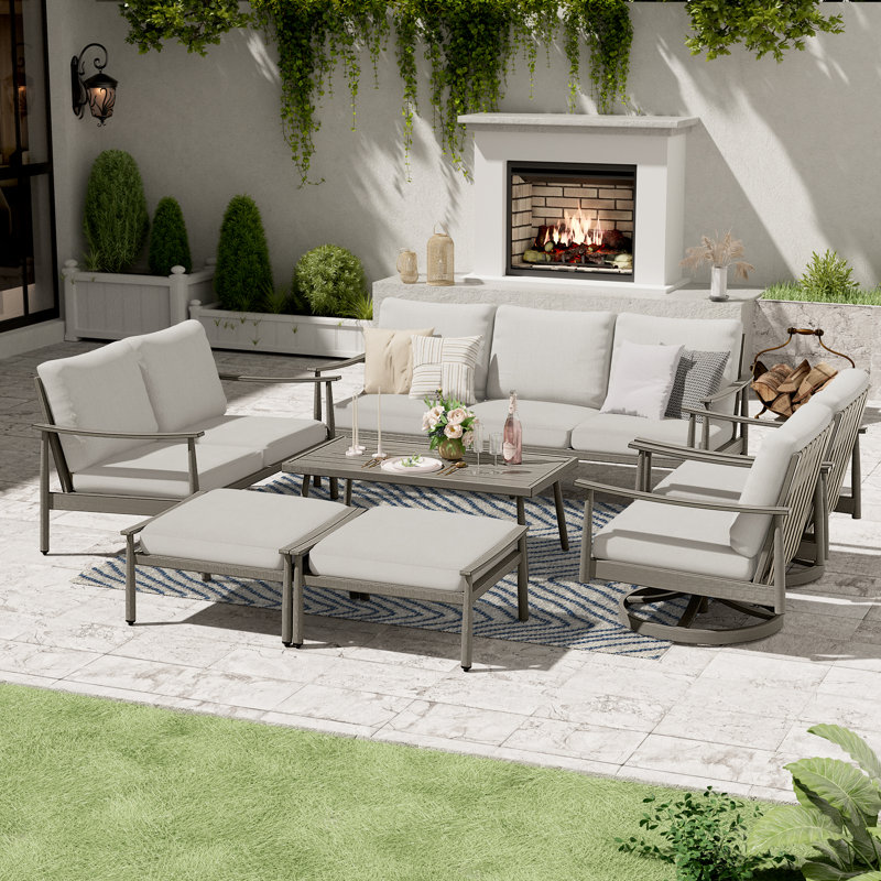 Mariene 7 - Person Patio Conversation Set with Cushions, Gray, Gray