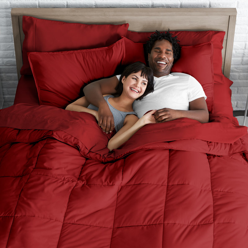 Ensemble de lit dans un sac, Rouge / rouge, Édredon divisé très grand + taies d'oreiller