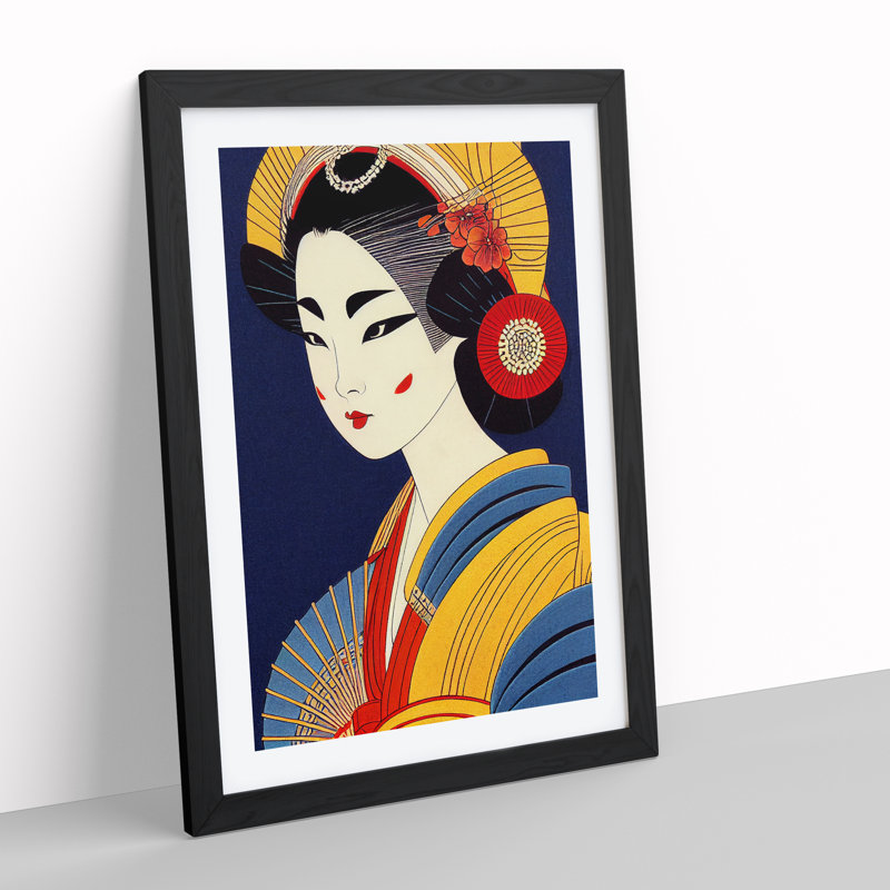 Geisha Profile No.3 - Single Picture Frame Print, Black, 64cm H x 46cm W x 2cm D