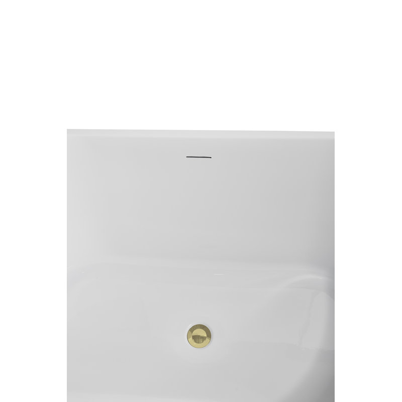 55" Streamline Soaking Freestanding Tub and Tray With Internal Drain, Polished Brass