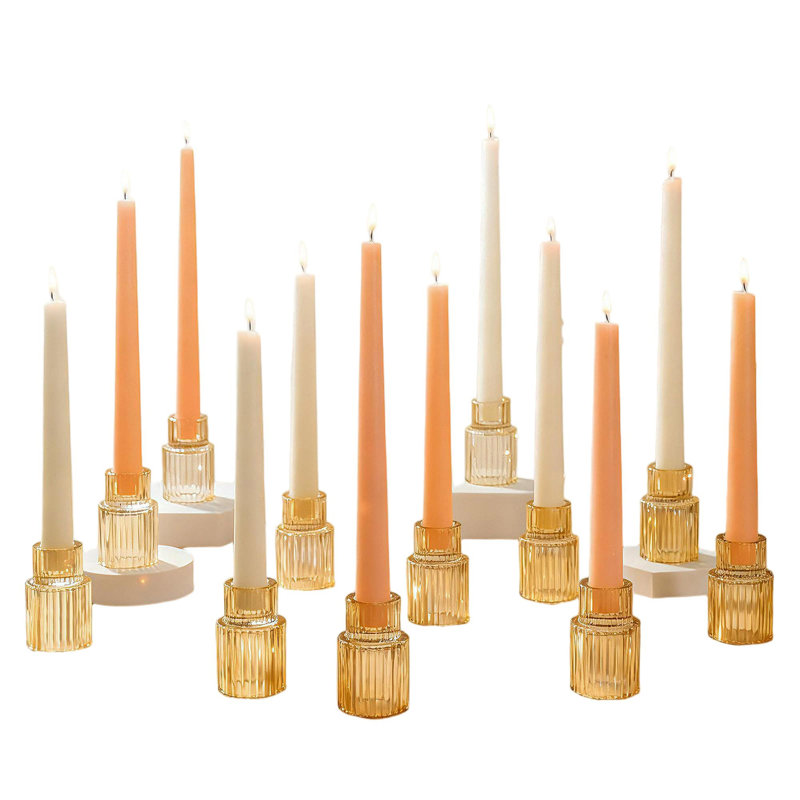 Ensemble de 12 porte-bougies Amber Glass Taper