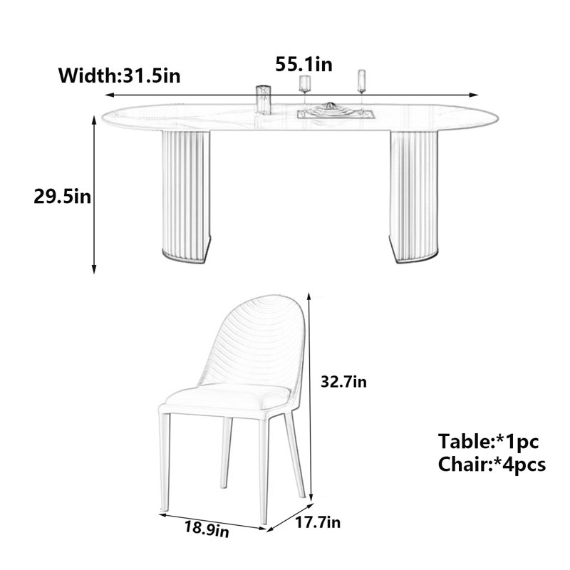 Table de salle à manger ovale moderne, style crème luxueux, H 29,5 po x L 55,1 po x l 31,5 po