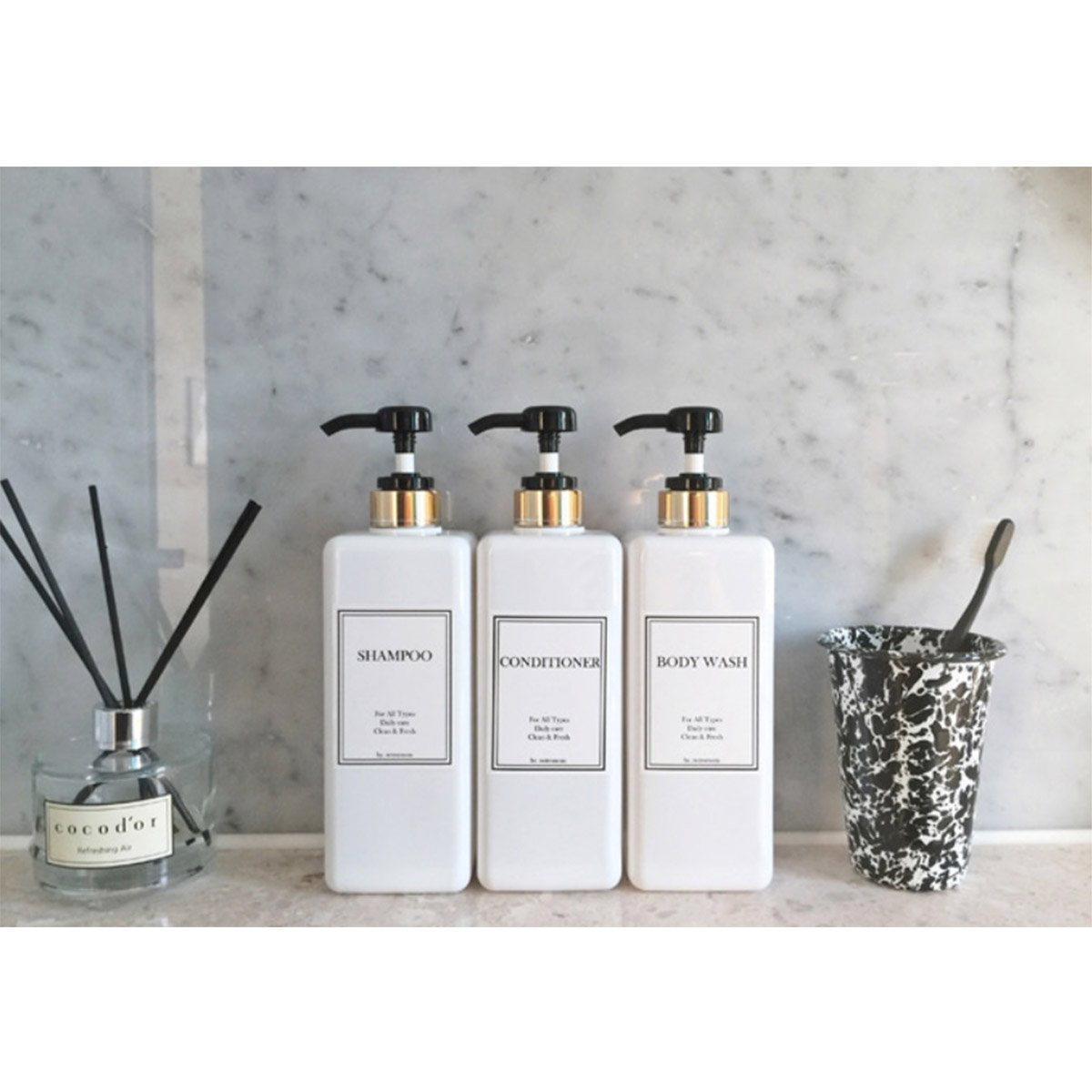 Rebrilliant Modern Gold Design Pump Bottle Set 27 Oz Refillable Shampoo ...