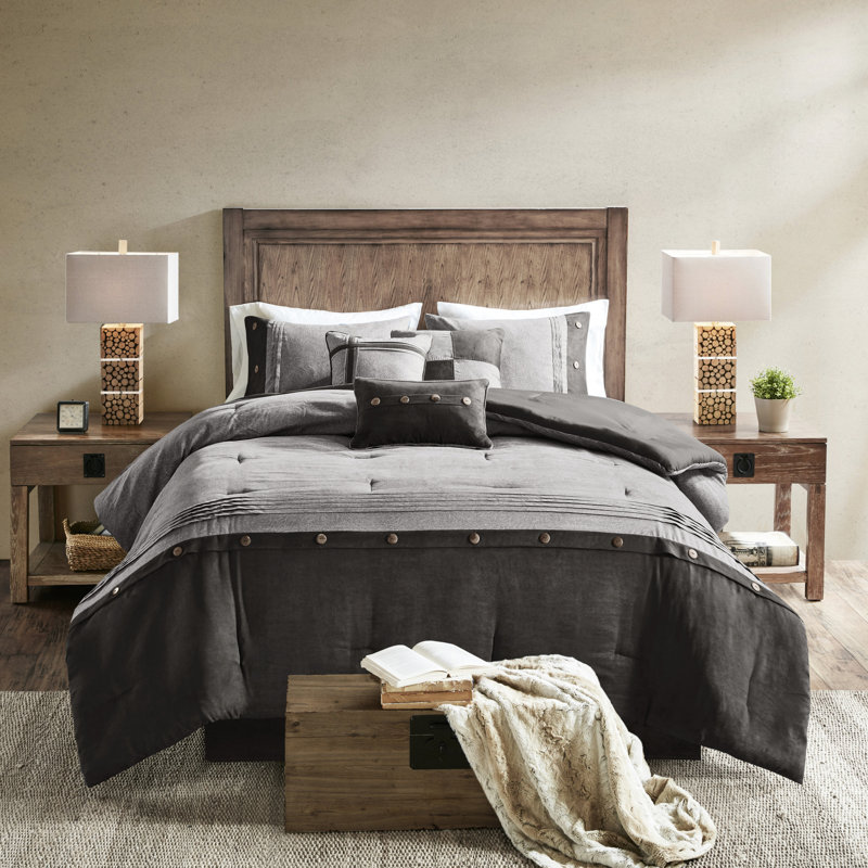 Édredon très grand en faux suède gris avec coussins décoratifs et doux - brodé