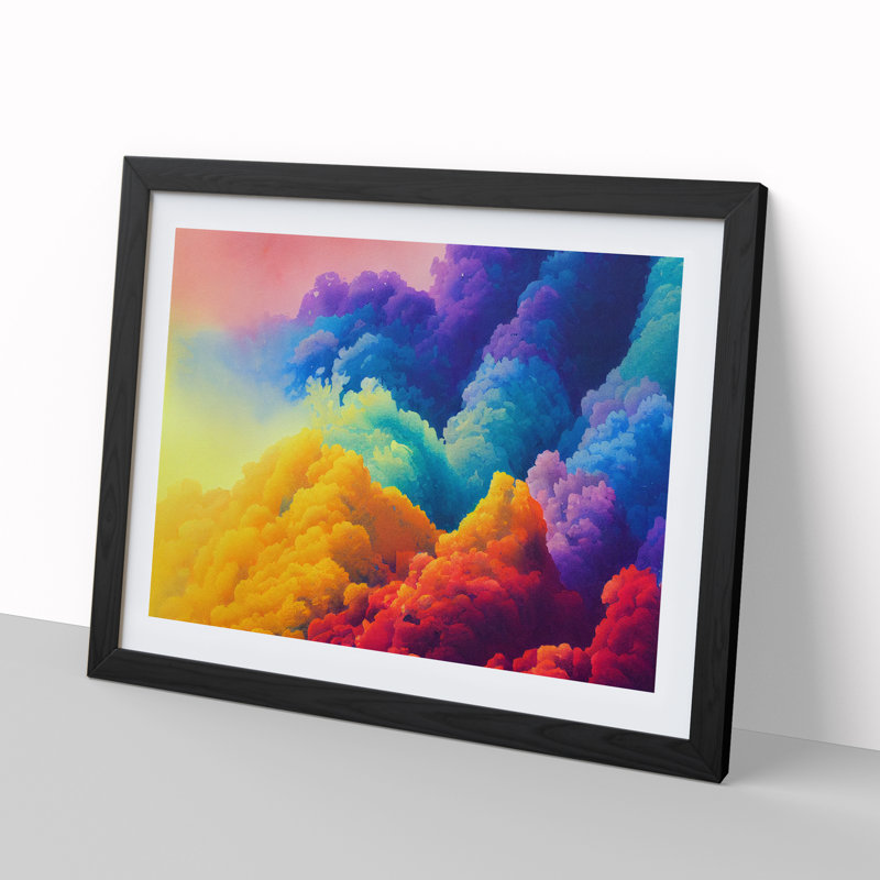 Watercolour Rainbow Clouds - Single Picture Frame Print, 46cm H x 64cm W, Black