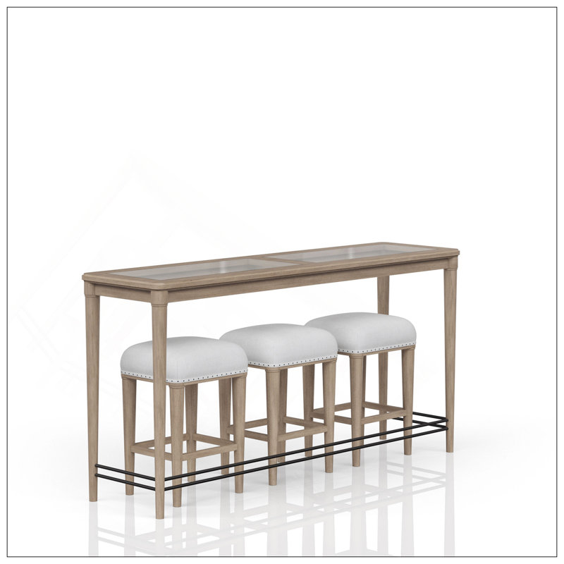 Console en verre givré avec 3 tabourets