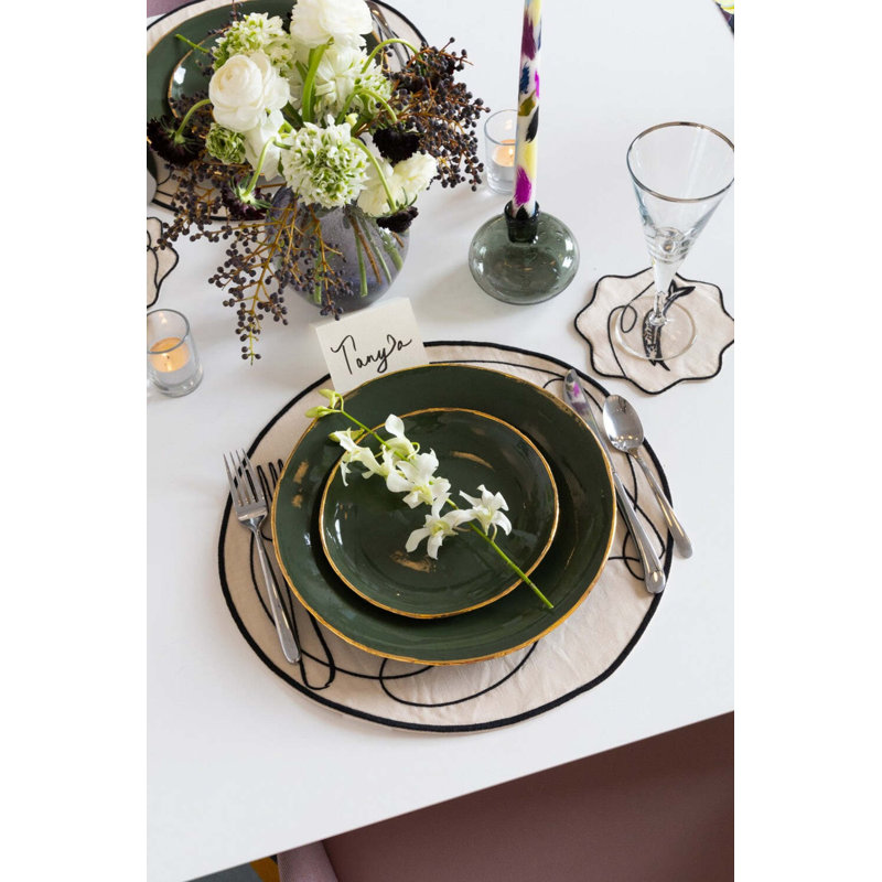 Line Drawing Embroidered Linen Coasters (Set of 4)