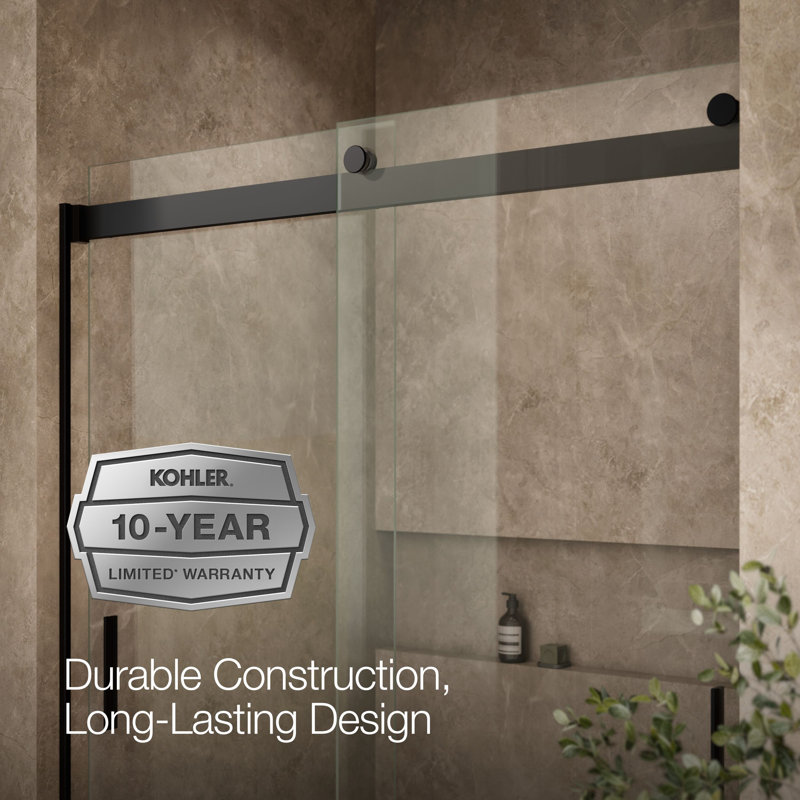 Levity 59.62" x 62" Bypass Bath Door with CleanCoat® Technology, Matte Black, Clear