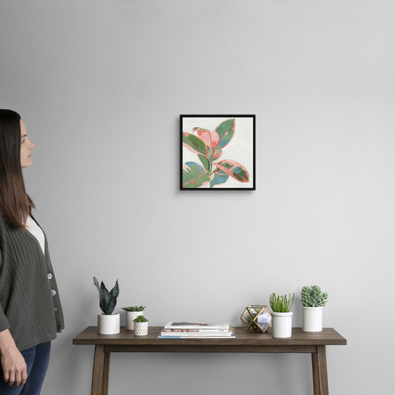 «Pink Ficus I», art mural sur toile, Toile encadrée noire, H 14 po x l 14 po