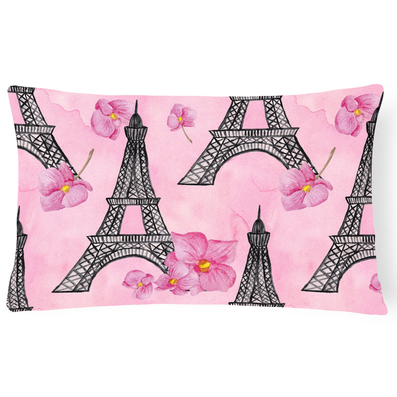  Coussin décoratif intérieur / extérieur Watercolor Flowers and Eiffel Tower