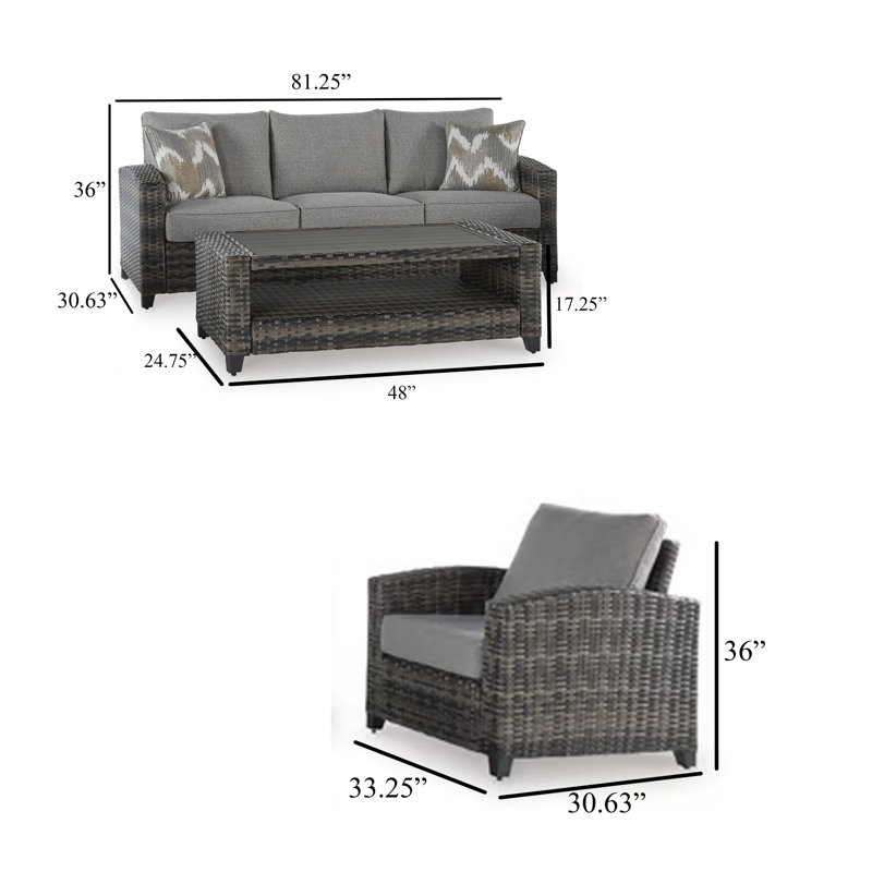 Canapé d'extérieur 4 pièces Oati, table basse, chaises, résine d'osier gris Nuvella