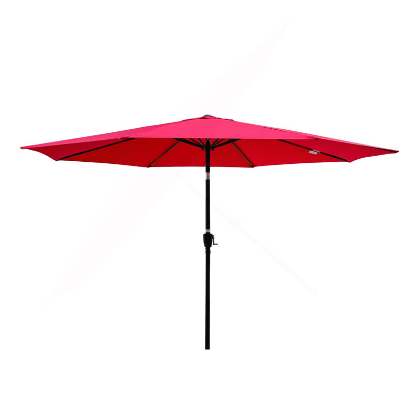 Parasol de patio extérieur 10 pi (3 m) sans rabat, 8 pièces, avec inclinaison, avec manivelle, sans base, rouge, taille de poteau 38 mm (1,49 pouce)