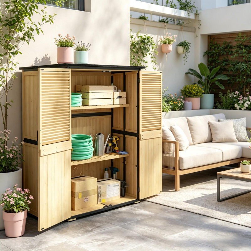 Stylish Outdoor Shed,Garden Shed,Wooden Storage Shed, Black,Natural Wood
