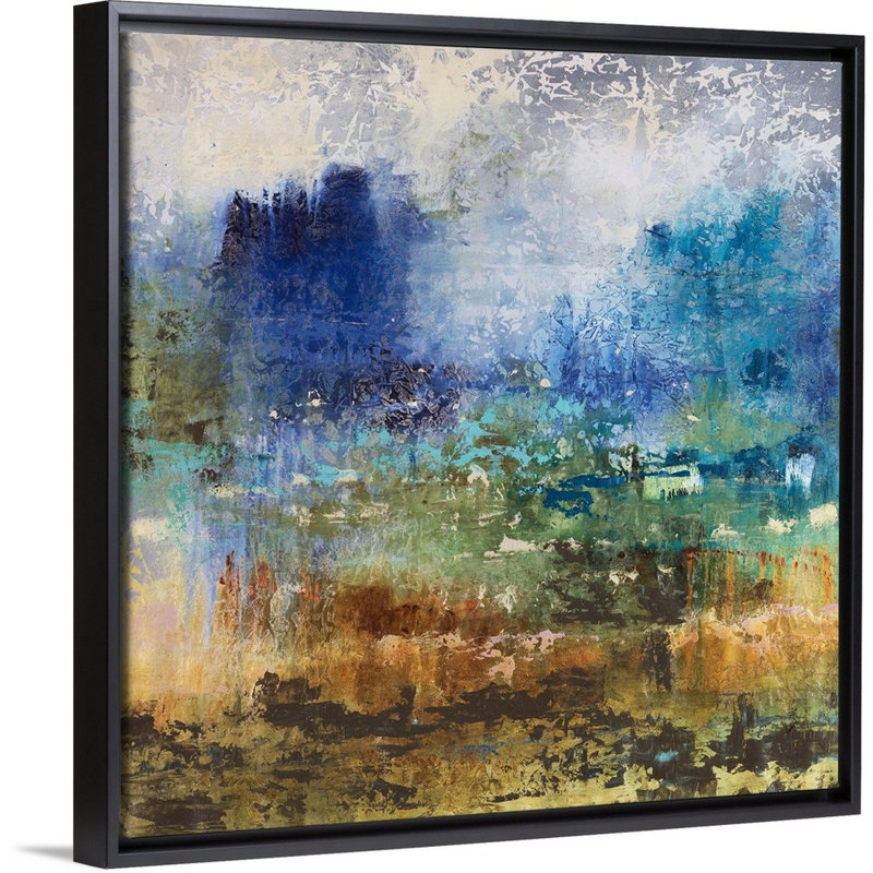 « vivante landscape », peinture sur toile, H 37,7 po x l 37,7 po x P 1,75 po, Cadre flottant noir