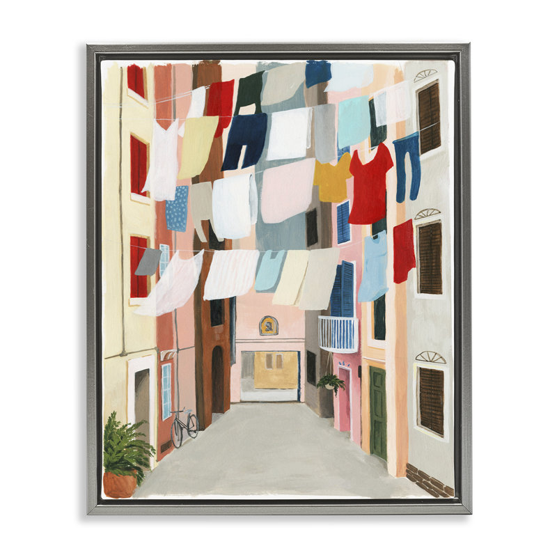 Blanchisserie corde à linge entre les appartements, Cadre flottant gris lustré, H 31 po x l 25 po